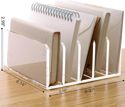 SANRUI Acrylic Desk File Organizer Holder, 5 Upright Clear Desktop Mails Sorter - Image 2
