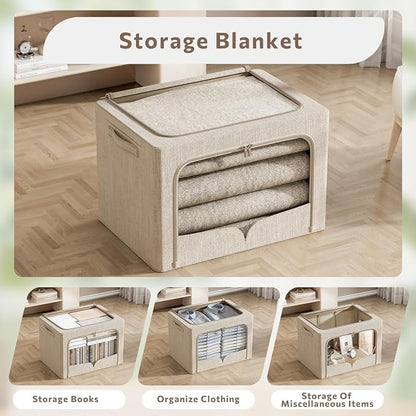 FHSQX 3 Pack Clothes Storage Bins Foldable Metal Frame Storage Box Stackable - Image 2