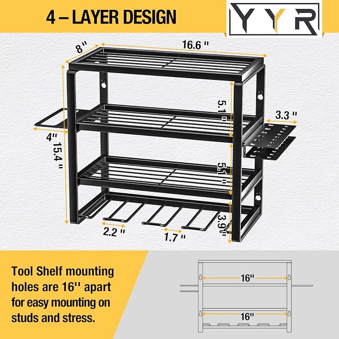 YYR 4 Layer Power Tool Organizer Wall Mount, Cordless Drill Hanger Storage Rack - Image 2