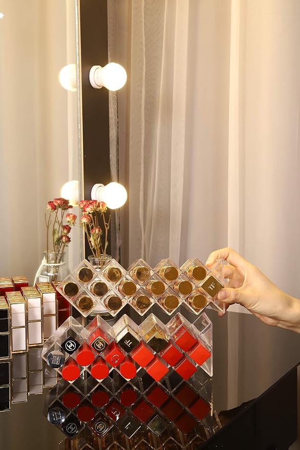 Lipstick Holder Organizer 32 Spaces Acrylic Stackable Fish Shape Lipstick Tower - Image 4