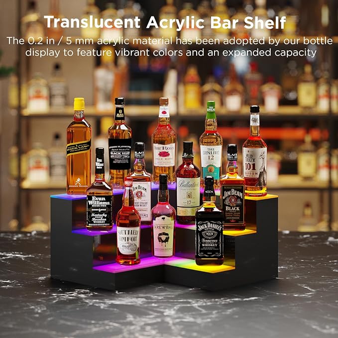Dethan 3 Tier 20 Inch LED Lighted Liquor Bottle Display Shelf - Image 3