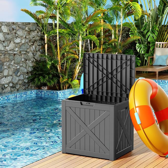 32 Gallon Resin Deck Box, Lockable Outdoor Storage Box - Image 3
