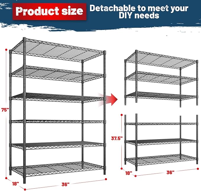 6Tier Metal Shelving Unit Storage Shelves. 1200LBS Wire Shelving Rack Heavy Duty - Image 2