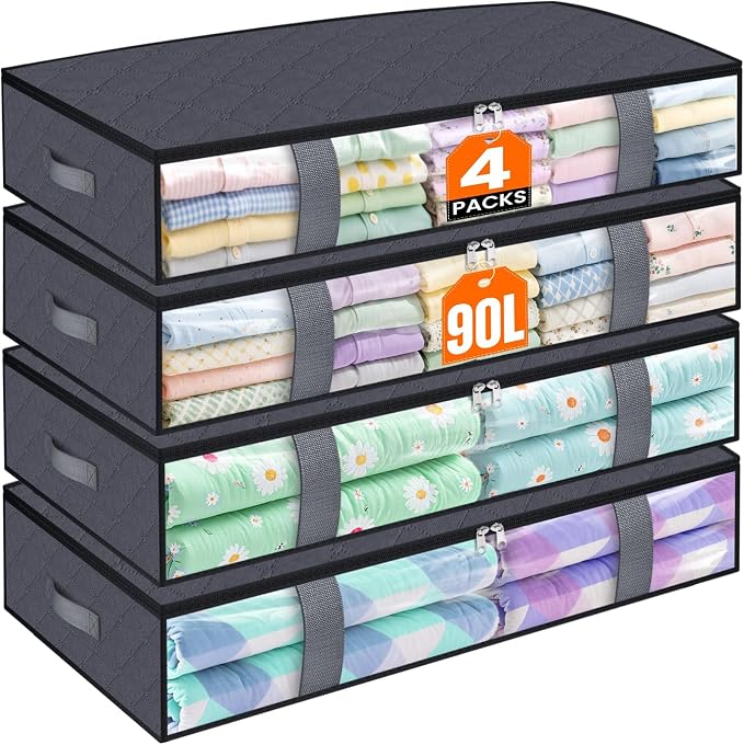 Under Bed Storage Containers, 4 Pack Blanket Storage Bags, Collapsible Storage by Unknown