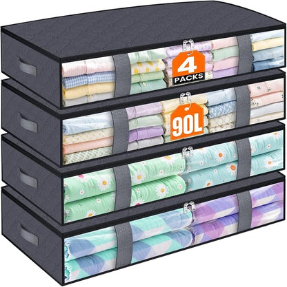 Under Bed Storage Containers, 4 Pack Blanket Storage Bags, Collapsible Storage by Unknown