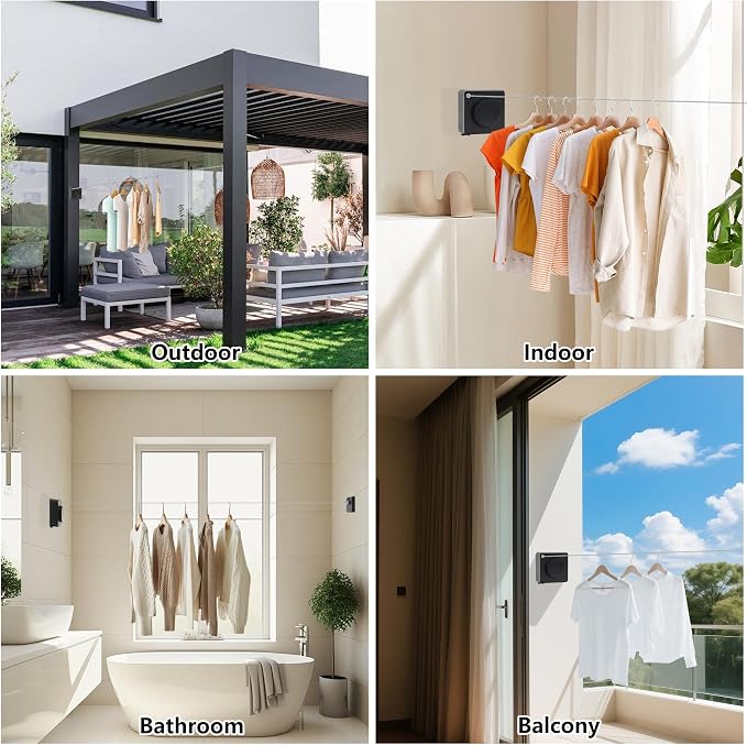 15.7Ft Retractable Clothesline Indoor an Anti-sag Retractable Clothesline - Image 6