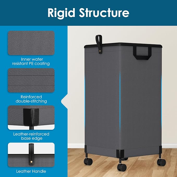 2Pcs Laundry Basket With Wheels 105L, Large Rolling Laundry Hamper With - Image 4