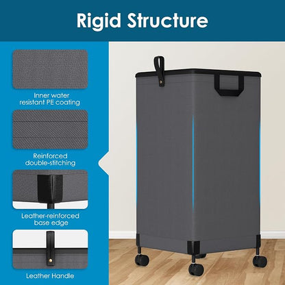 Laundry Basket with Wheels 105L, Large Rolling Laundry Hamper with Removable Bag - Image 4