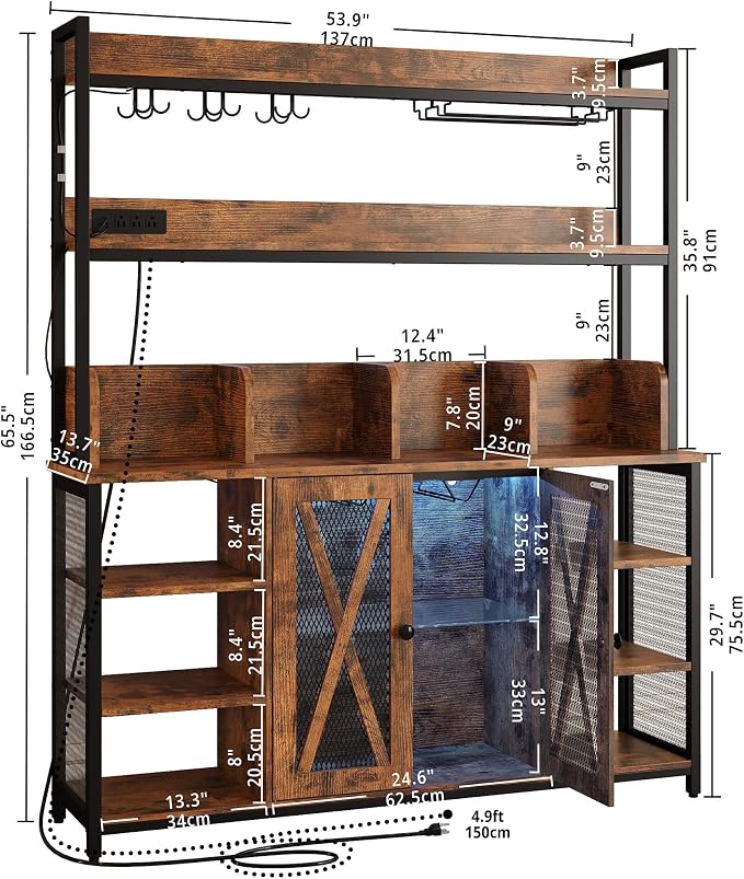 IRONCK Coffee Bar Cabinet with Power Outlet, Industrial Buffet Cabinet with LED - Image 2
