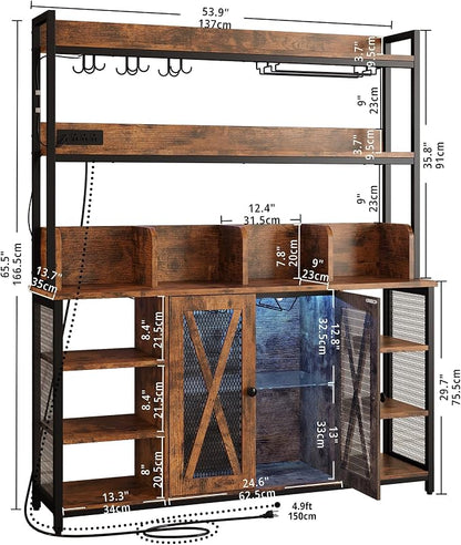 IRONCK Coffee Bar Cabinet with Power Outlet, Industrial Buffet Cabinet with LED - Image 2