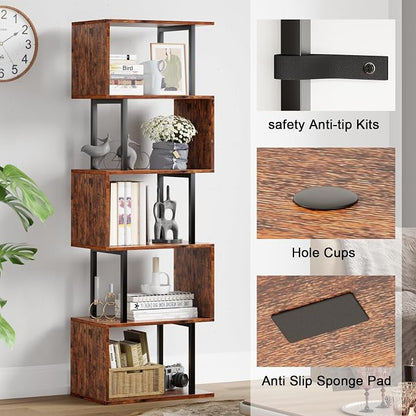 Furologee 6 Tier Bookshelf, Tall S Shaped Geometric Bookcase, Modern Display - Image 6