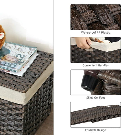 SONGMICS Storage Basket with Lid, Woven Blanket Storage Bin with Handles - Image 6