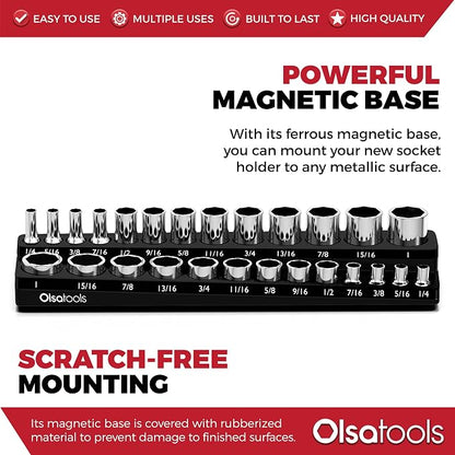 Olsa Tools Magnetic Socket Organizer | 3/8-Inch Drive | SAE | Black | Holds 26 - Image 4