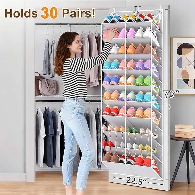 30 Pairs Over the Door Shoe Organizer, 10-Tier Door Shoes Rack Storage Fit All - Image 2