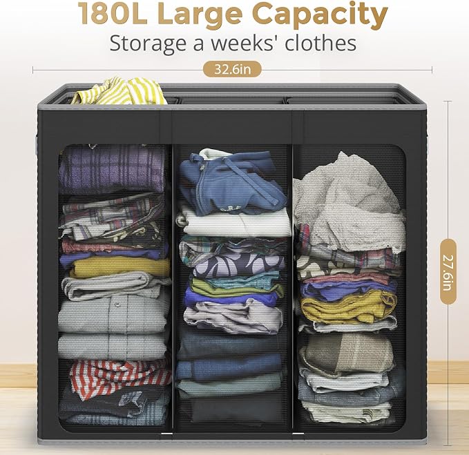 180L Laundry Hamper 3 Section, Large Laundry Basket - Image 7