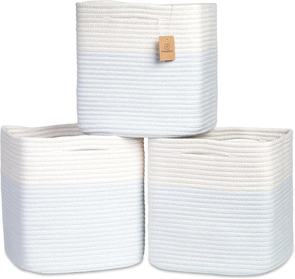NaturalCozy 13 Inch Cube Storage Bins Cotton Rope Woven Baskets by NaturalCozy