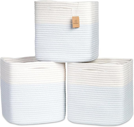 NaturalCozy 13 Inch Cube Storage Bins Cotton Rope Woven Baskets by NaturalCozy