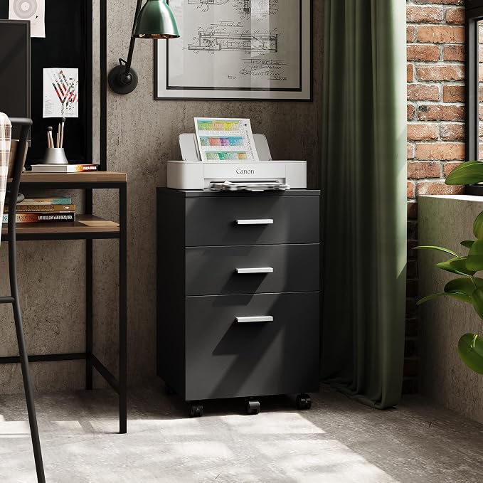 DEVAISE 3 Drawer Wood Mobile File Cabinet, Rolling Filing Cabinet - Image 8