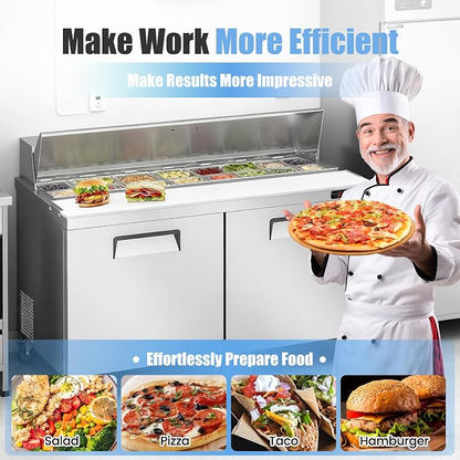 60" W Commercial Refrigerator Sandwich Salad Prep Table, Stainless Steel 2-Door - Image 4