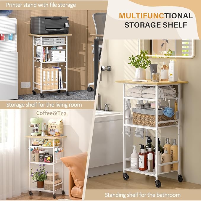 Rolling Kitchen Microwave Cart, 4 Tier Microwave Table Stand - Image 5