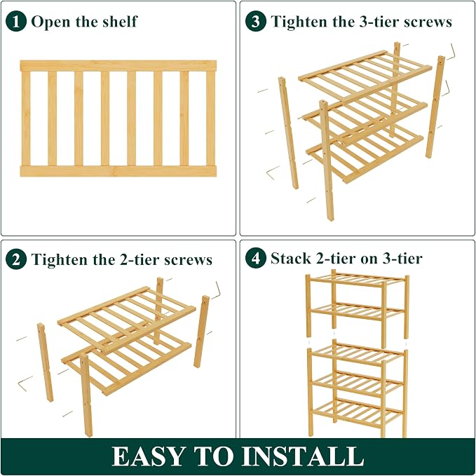 Smiry Bamboo Shoe Rack for Closet, 5 Tier Small Wooden Stackable Shoe Organizer - Image 6