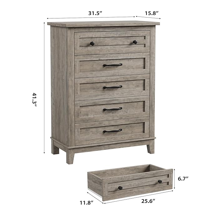 GarveeHome 5 Dresser for Bedroom, 41.3 in Tall Vertical Drawer Dresser - Image 2