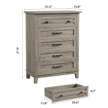 GarveeHome 5 Dresser for Bedroom, 41.3 in Tall Vertical Drawer Dresser - Image 2