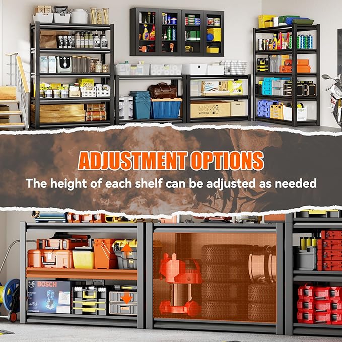 2500LBS Storage Shelves 5 Tier Garage Shelving Heavy Duty Adjustable Shelving - Image 5