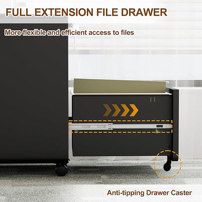2 Drawer File Cabinet with Lock and 4 Keys, Mobile Metal Filing Cabinet - Image 5