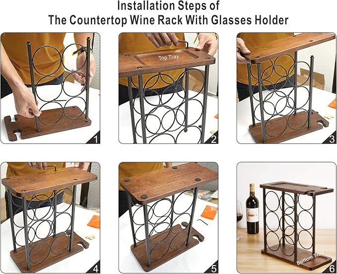 ALLCENER Wine Rack with Glass Holder, Countertop Wine Rack, Wooden Wine Holder - Image 7