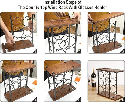 ALLCENER Wine Rack with Glass Holder, Countertop Wine Rack, Wooden Wine Holder - Image 7