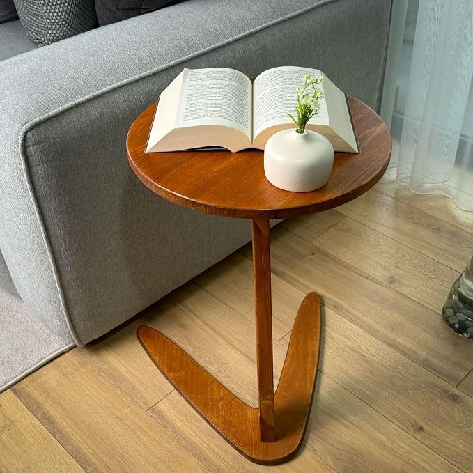 C-Shaped Handmade Solid Wood End Table, Side Table - Image 2