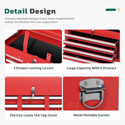 Greenvelly Tool Chest, 5-Drawer Rolling Tool Chest - Image 4