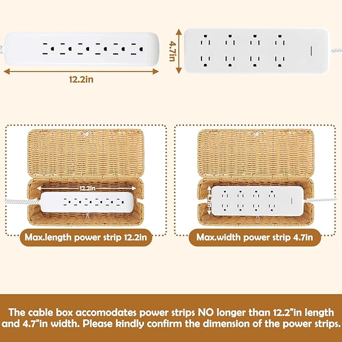 Cable Management Box, Handmade Imitation Rattan Cord Cable Organizer, Open - Image 5