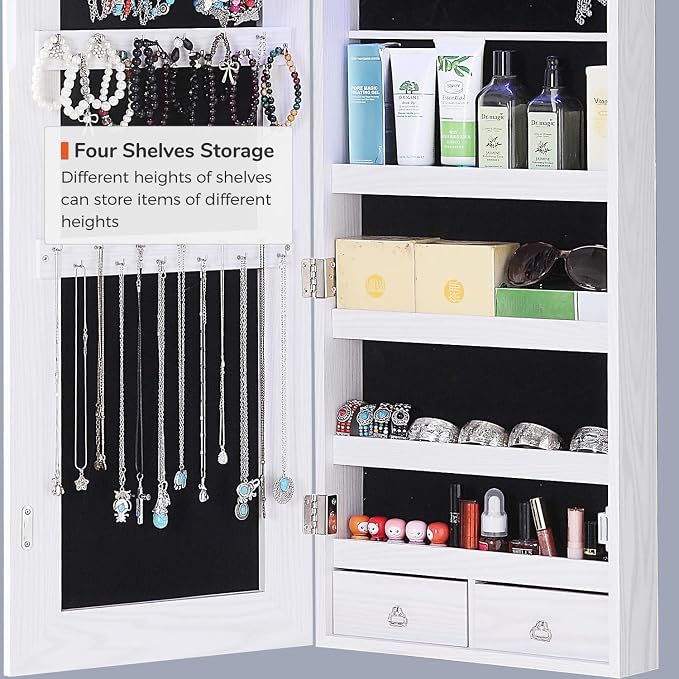 GISSAR Full Length Mirror Jewelry Cabinet, 6 LEDs Jewelry Armoire Wall Mounted - Image 8