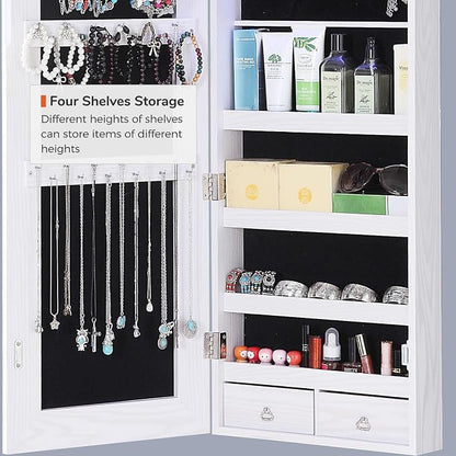 GISSAR Full Length Mirror Jewelry Cabinet, 6 LEDs Jewelry Armoire Wall Mounted - Image 8