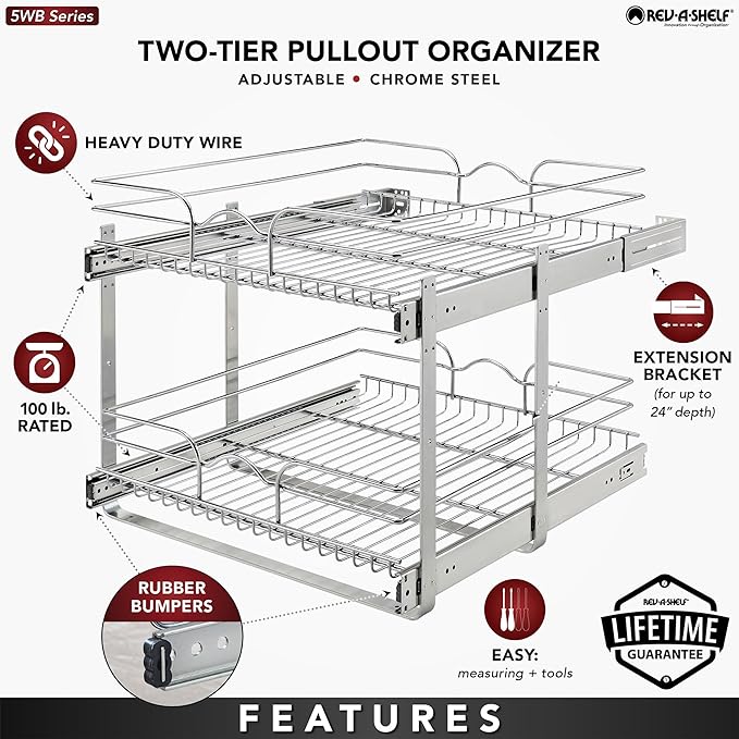 Rev-A-Shelf 2 Tier Kitchen Cabinet Pullout Shelf and Drawer Organizer Slide Out - Image 4
