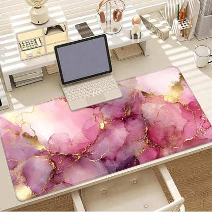 Pink Marble Ink Mouse Pad – Large Extended Desk Mat 35.43 x 15.75 in – Elegant - Image 7