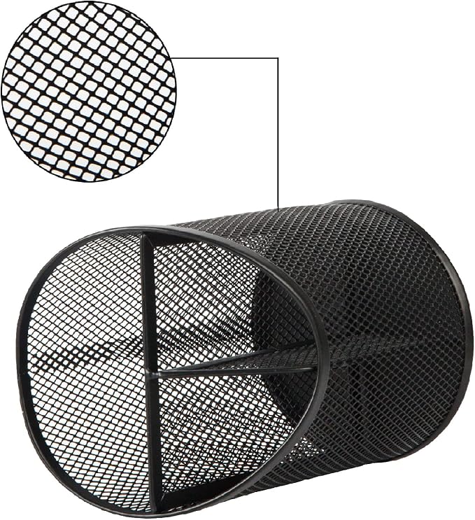 2 Pack Pen Holder Mesh Round Pencil Holder Desktop Organizer 3 Compartments - Image 4