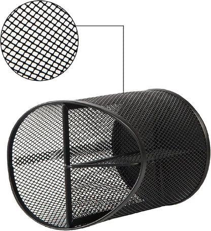 2 Pack Pen Holder Mesh Round Pencil Holder Desktop Organizer 3 Compartments - Image 4