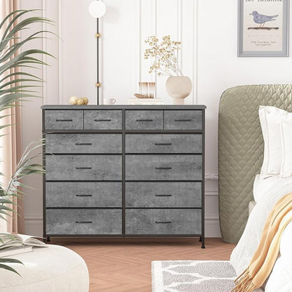Gray Dresser for Bedroom with 12 Deep Drawers, Wide Chest of Drawers, Tall - Image 2