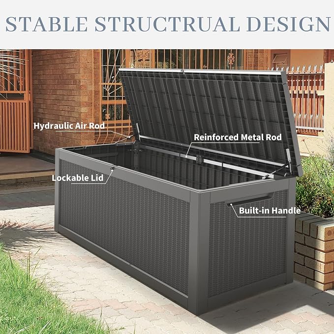 NUNU LAB 300 Gallon Outdoor Storage Box, Resin Large Sturdy Deck Box, Backyard - Image 4