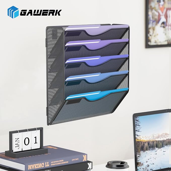 5 Tier Hanging Wall File Organizer, Mesh Mail Paper Orgnization Hanging File - Image 6