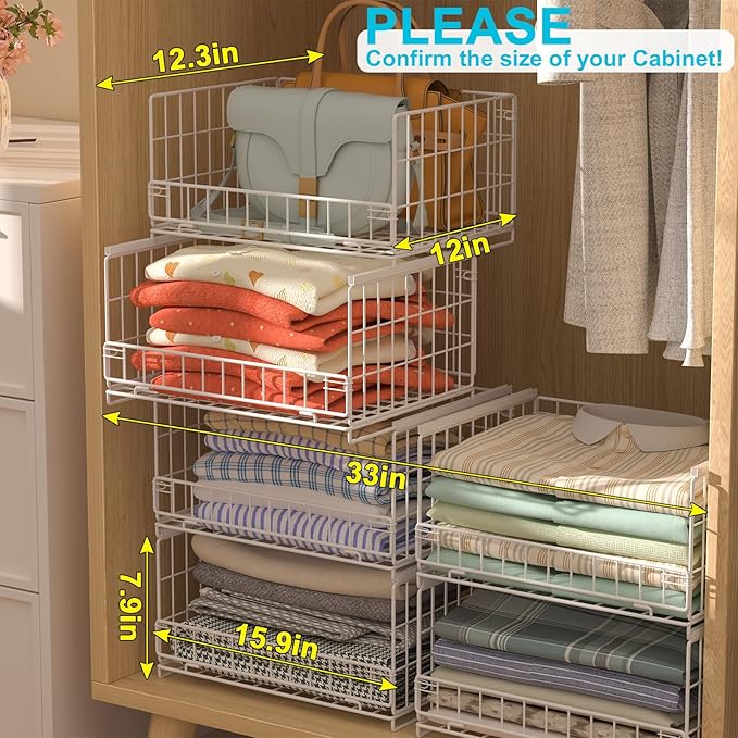 4-Tier Sliding Closet Organizers and Storage Shelves, Stackable Closet Shelf - Image 2