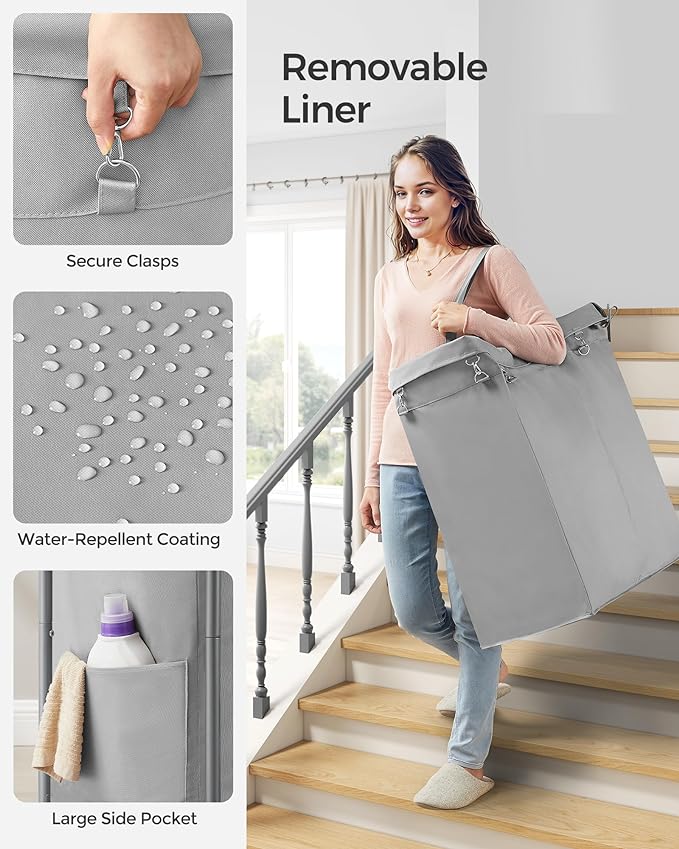 SONGMICS Laundry Basket with Wheels, Rolling Laundry Hamper, 23.8 Gallons - Image 4