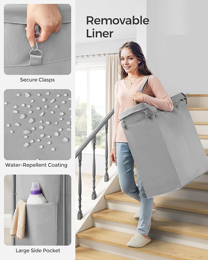 SONGMICS Laundry Basket with Wheels, 2-Section Rolling Laundry Hamper, 37 - Image 4