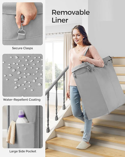 SONGMICS Laundry Basket with Wheels, 2-Section Rolling Laundry Hamper, 37 - Image 4