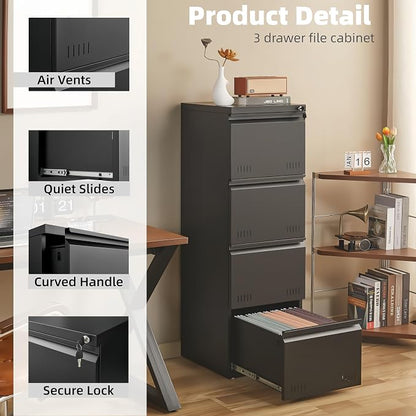 Metal File Cabinet with Lock, Vertical 4 Drawer File Cabinets - Image 4