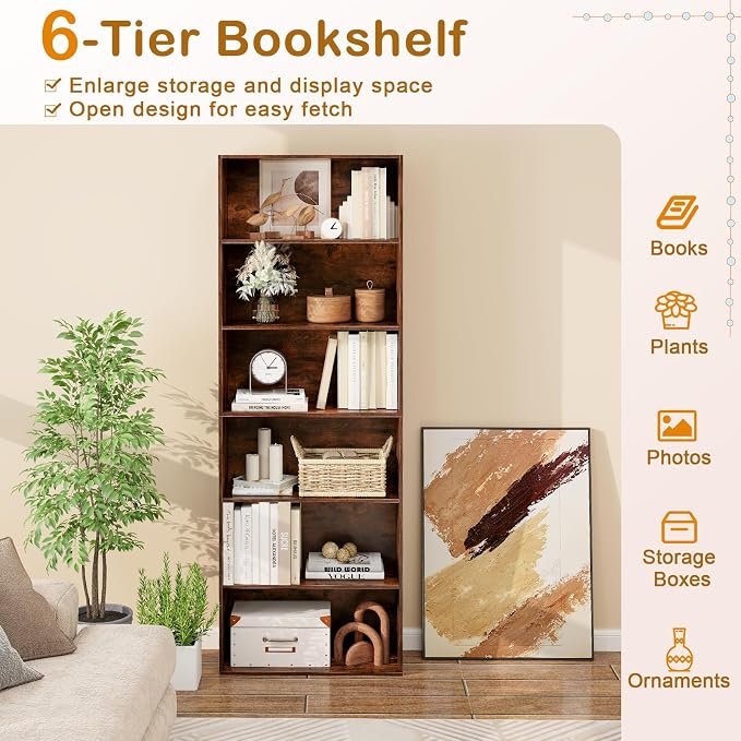 Tangkula 6-Tier Bookcase, 70” Tall Freestanding Bookshelf - Image 7
