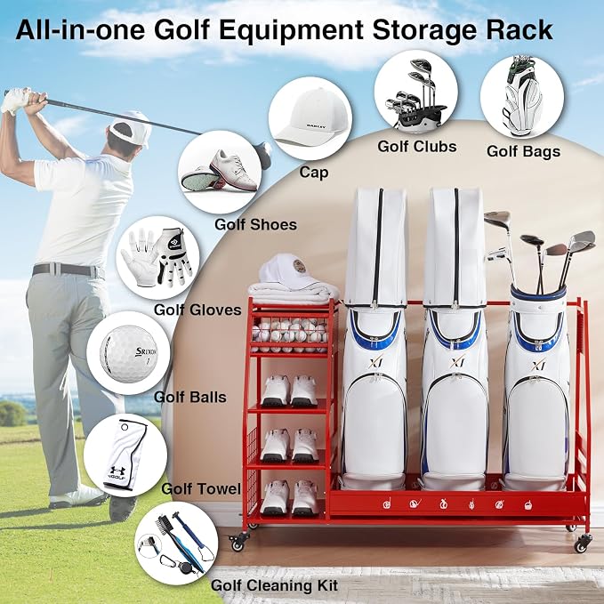 Lauren&Harold Golf Bag Organizer Garage Storage, Golf Storage Rack Stand Fits 2 - Image 6